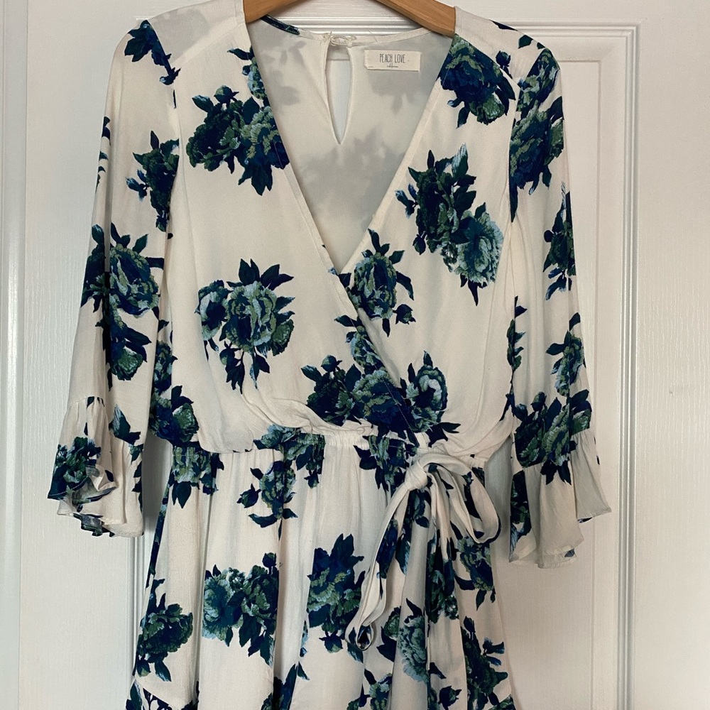 Peach Love Blue Flower Romper